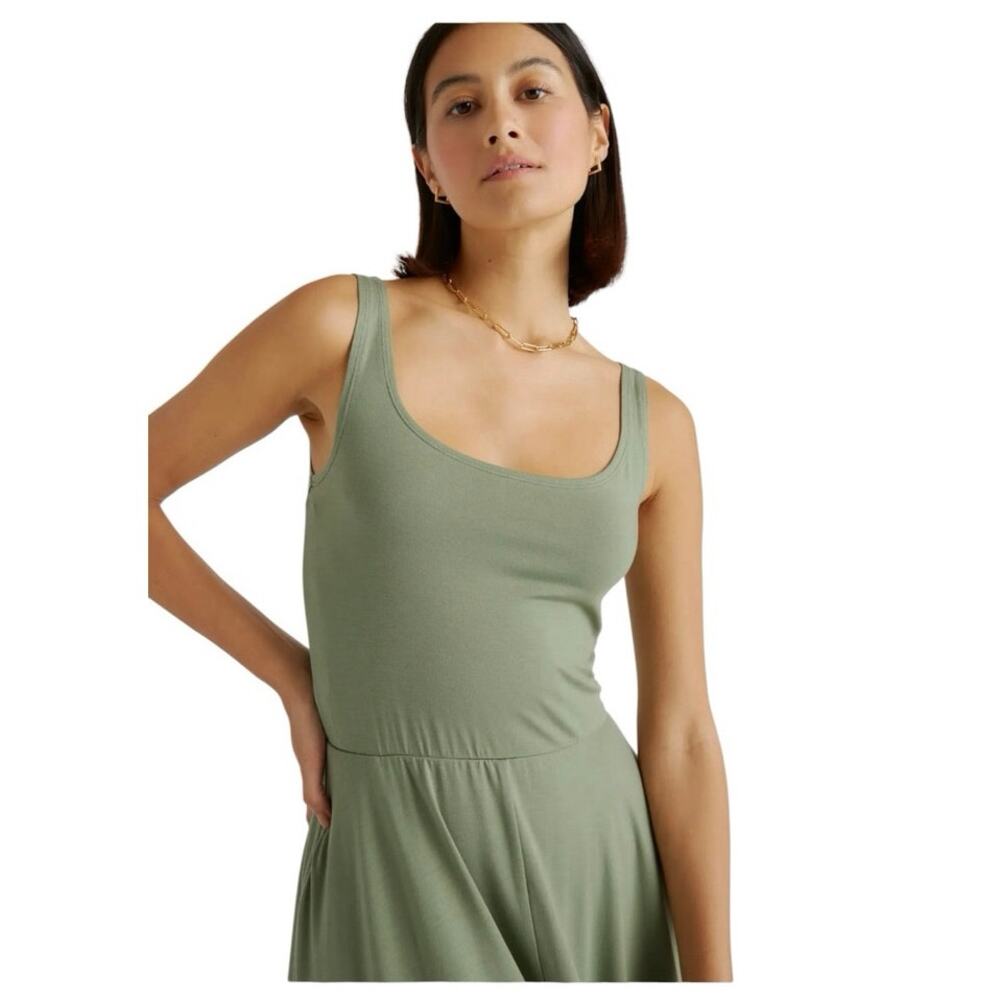 Quince Tencel Jersey Fit & Flare Midi Dress, Green Sleeveless Scoop Neck, Large - Picture 2 of 5